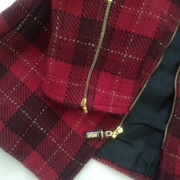 St John zip front red plaid tartan vintage velvet collar lady jacket - Picture 7 of 7